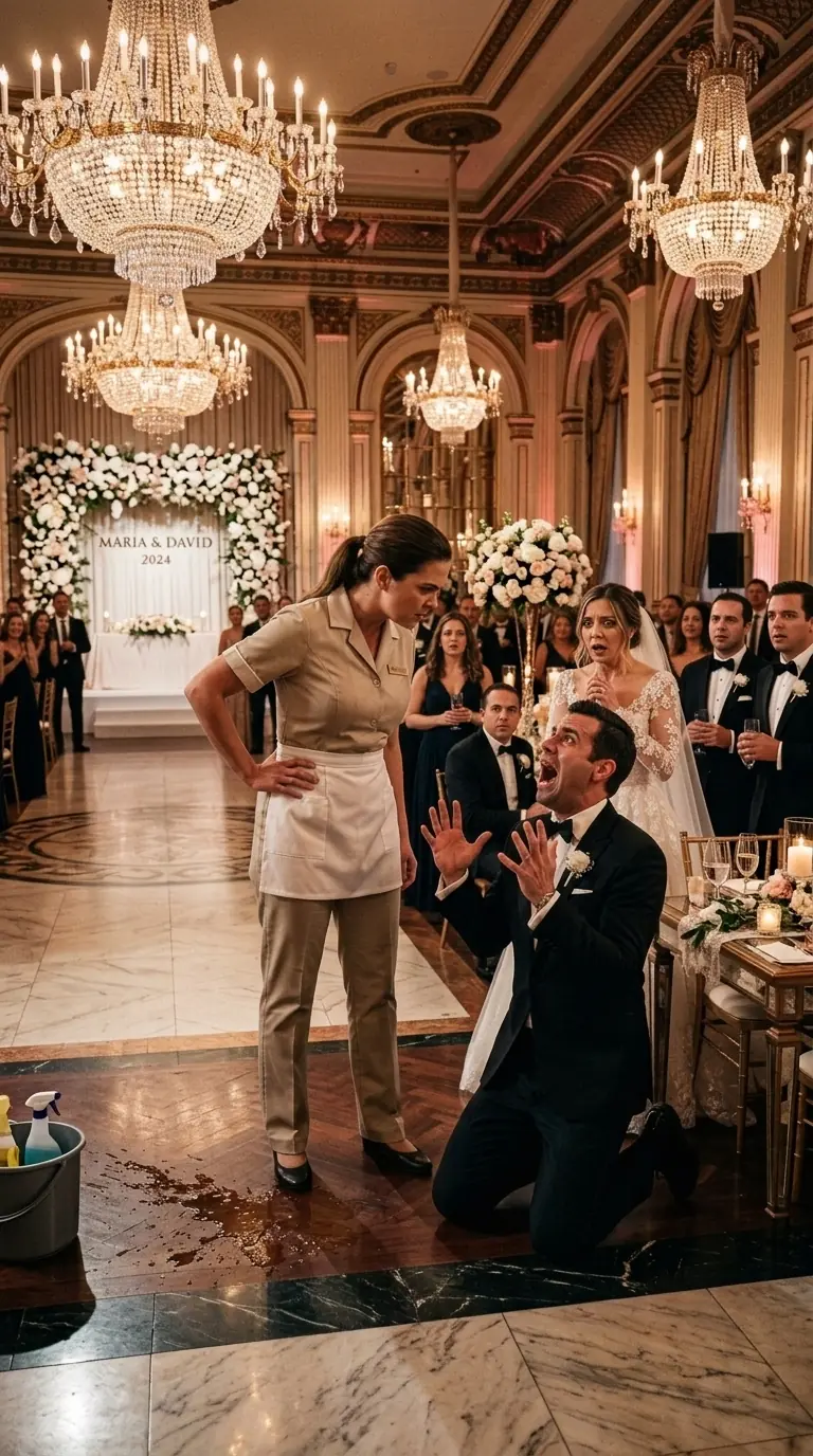 They Humiliated a Cleaning Woman at a Luxury Wedding… Then the Groom Fell to His Knees in Terror