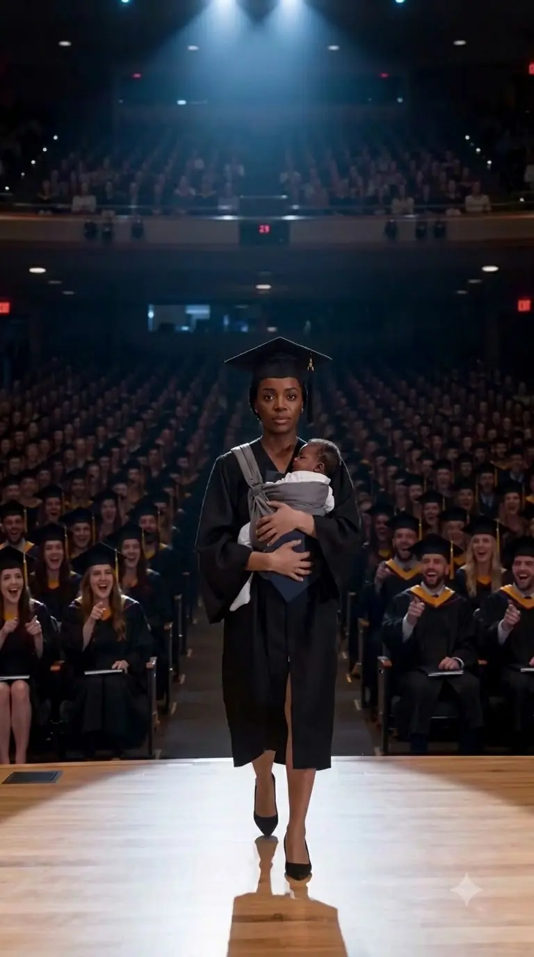 They started laughing the moment I walked onto the graduation stage with a newborn baby in my arms. Someone sitting behind me even mumbled