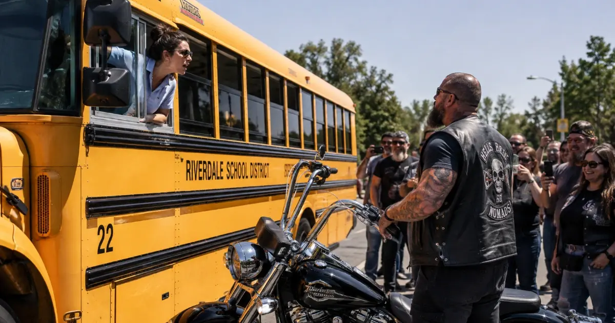 A Tattooed Biker Blocked a School Bus Full of Children and Refused to Move — Then a Former Mechanic Heard the Sound That Could Have Killed Thirty Kids
