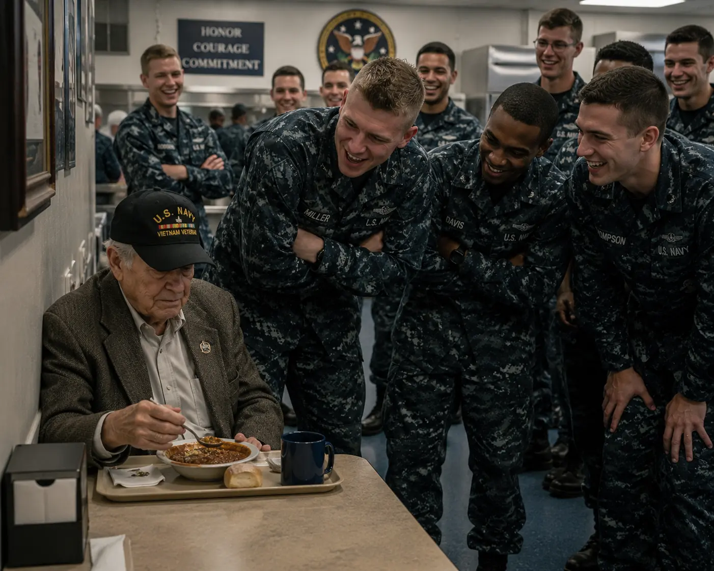 I came for chili. Nothing more. At eighty-seven, blending into a crowded mess hall felt like winning a small war.