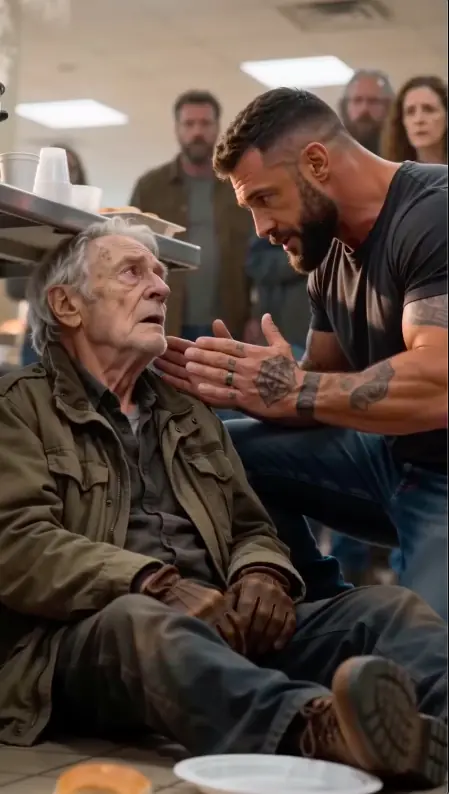 A 50-Year-Old Biker Yanked an Elderly Man Out of a Charity Food Line and Everyone Thought He Was Bullying Him — Until They Realized He Had Heard the War Before Anyone Else Did