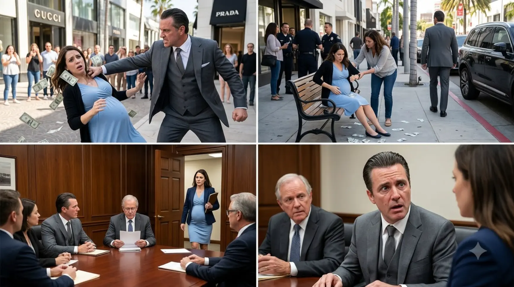 A TECH CEO SHOVED A PREGNANT WOMAN DOWN IN BEVERLY HILLS AND THREW CASH IN HER FACE—BUT HOURS LATER, THE SAME WOMAN WALKED INTO HIS FATHER’S INHERITANCE MEETING, AND ARTHUR STOPPED SMILING