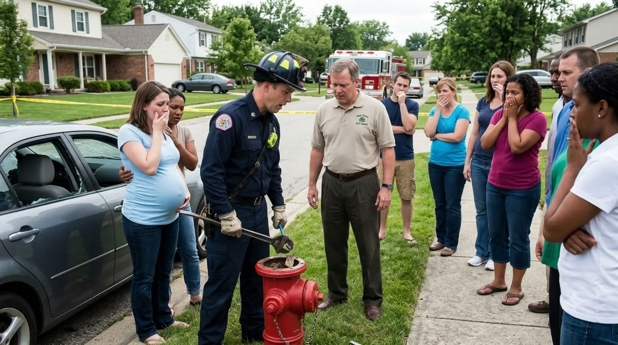 AN HOA PRESIDENT SMASHED A PREGNANT WOMAN’S CAR WINDOW AND POINTED AT A FIRE HYDRANT TO JUSTIFY IT—BUT WHEN THE FIRE MARSHAL SPLIT THAT HYDRANT OPEN, EVERYONE WENT SILENT