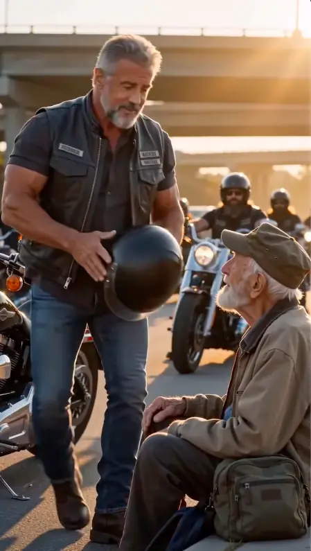 I Saw a Biker Stop His Entire Club to Kneel in Front of a Homeless Veteran