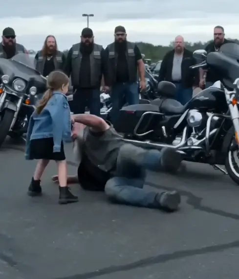 The little girl knocked a giant biker from his Harley during her father’s funeral procession—and when he grabbed her wrist, forty-seven riders thought they were watching a grown man threaten a grieving child.