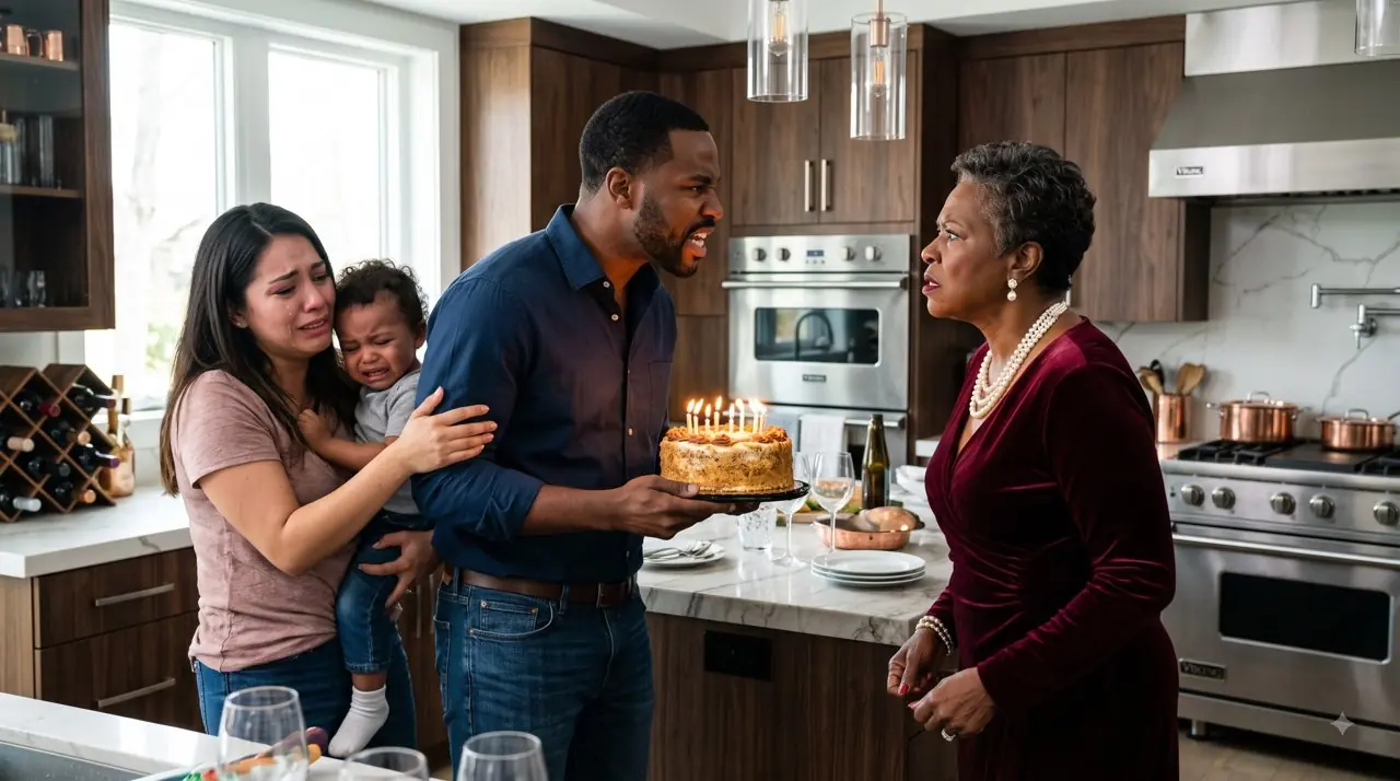 My mother humiliated my wife on our son's first birthday, forcing her to serve everyone while caring for our sick baby. But she never expected me to step through that back door...