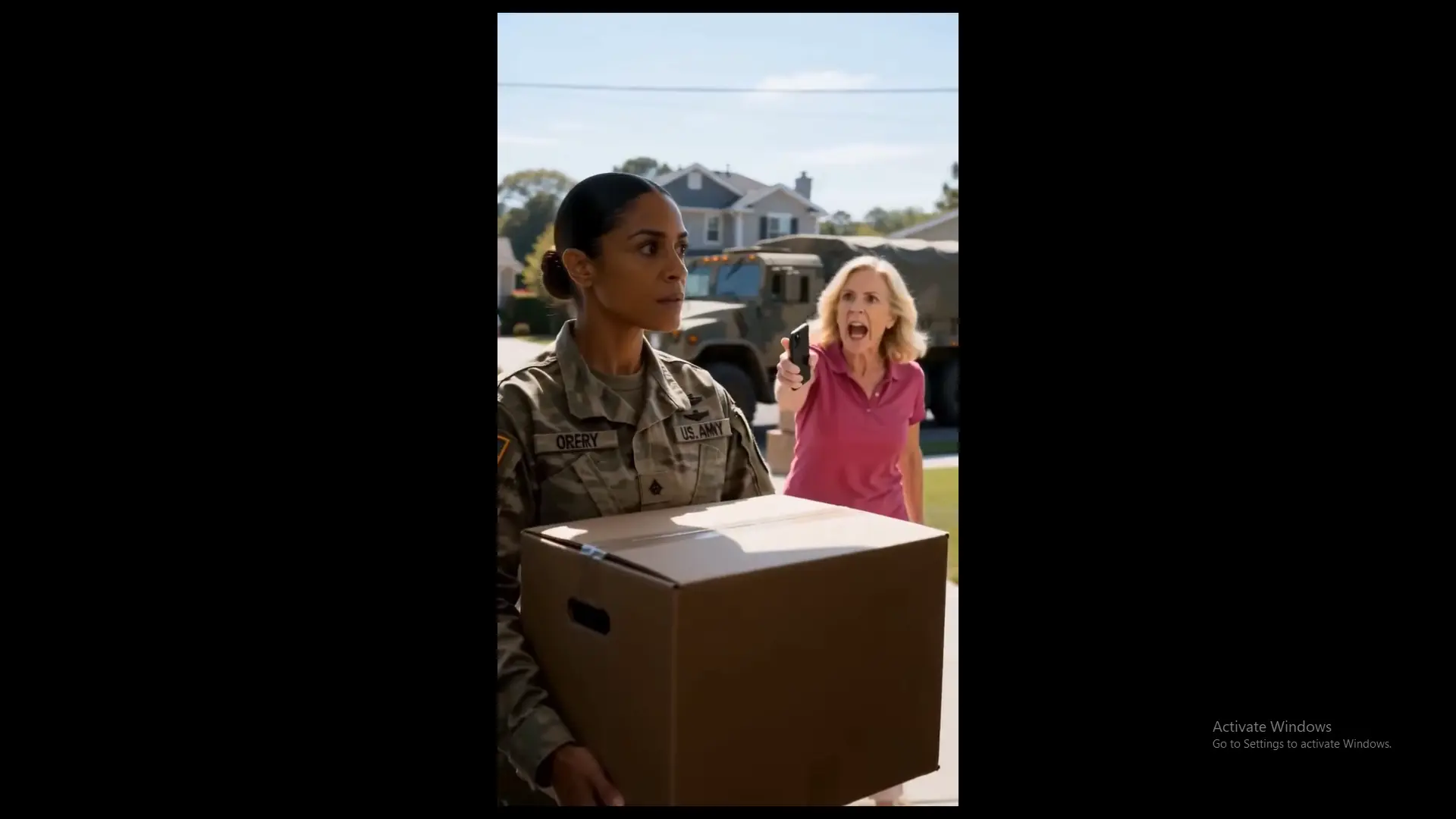 "Put That Down!" — Karen Harasses a Female Soldier on Her First Day Home