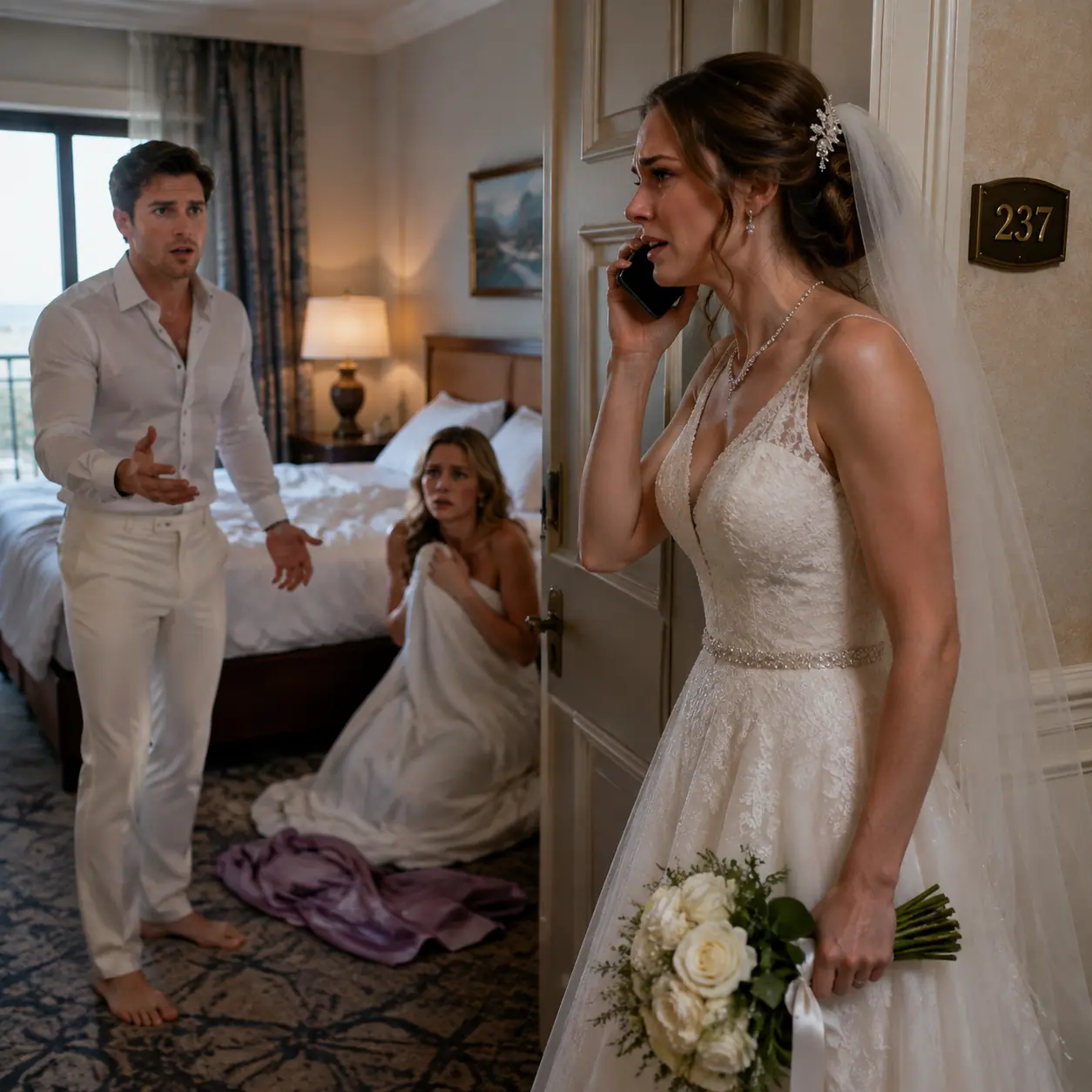 Ten minutes before my wedding, I found my fiancé barefoot in Room 237 with my maid of honor wrapped in a blanket. Then he begged me not to call his mother.