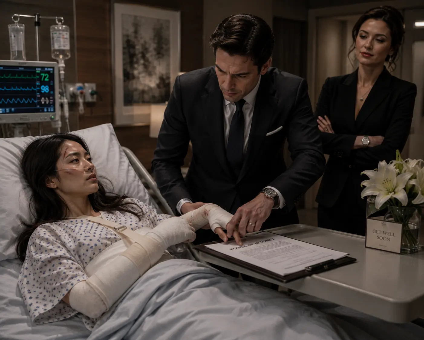 When I lay paralyzed in the trauma room, both arms broken, ribs fractured, my husband paid a nurse to drug me. He thought the car crash on the mountain pass had silenced me forever. But as the drugs wore off, I remembered the hidden device in my coat pock