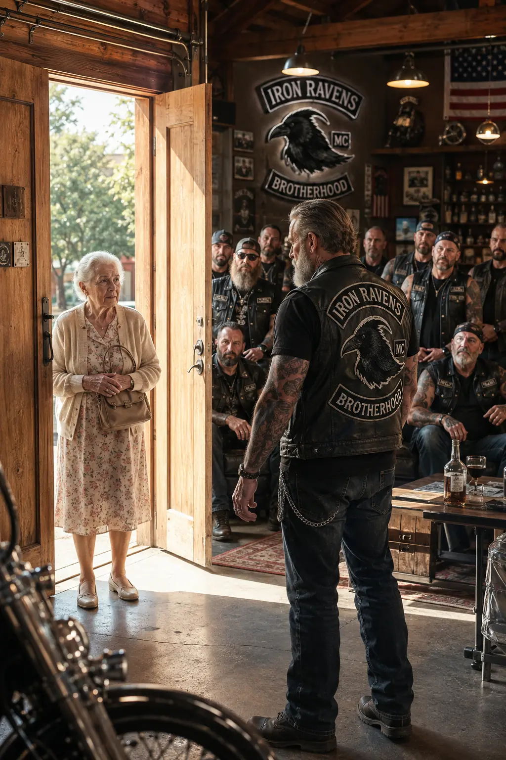 The Elderly Woman Who Walked Into a Biker Club Alone — Then Whispered the One Sentence That Made Forty Men Stand Up