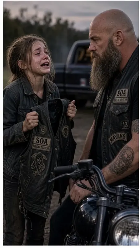 At a gas station lot a young girl begged a group of bikers for money while clutching her daddy’s old vest.  The emotional moment hit when she cried “My daddy won’t wake up” and the leader examined the patch.