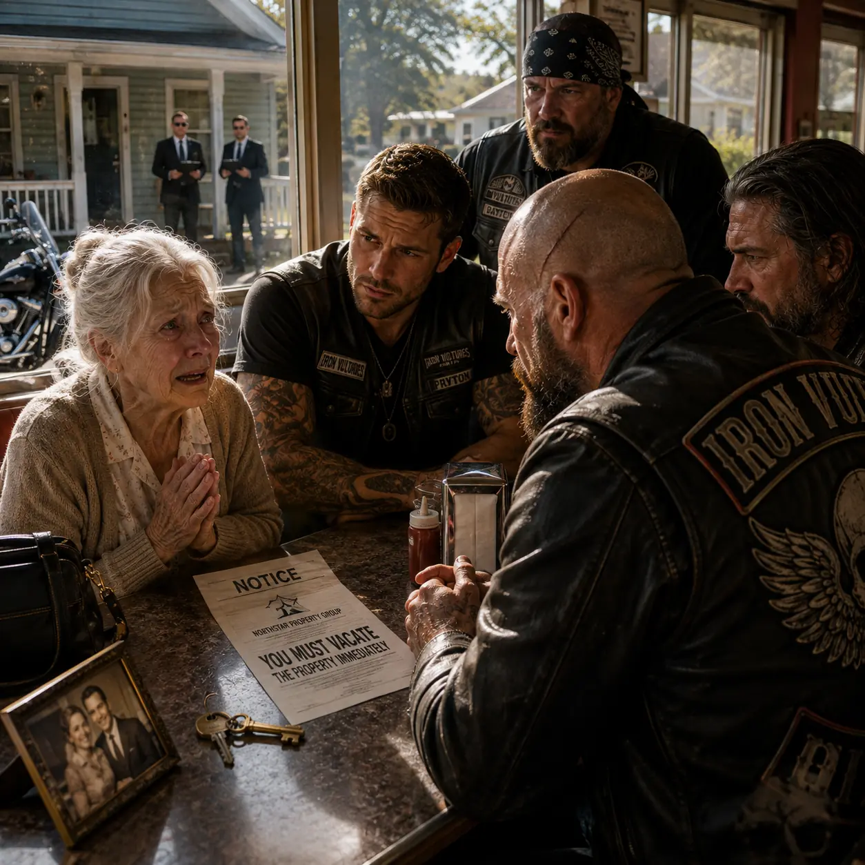 A property company tried to throw me out of my own home with papers I never signed. By noon, four bikers at a roadside diner were the only people willing to stand between me and the strangers waiting outside my front door.