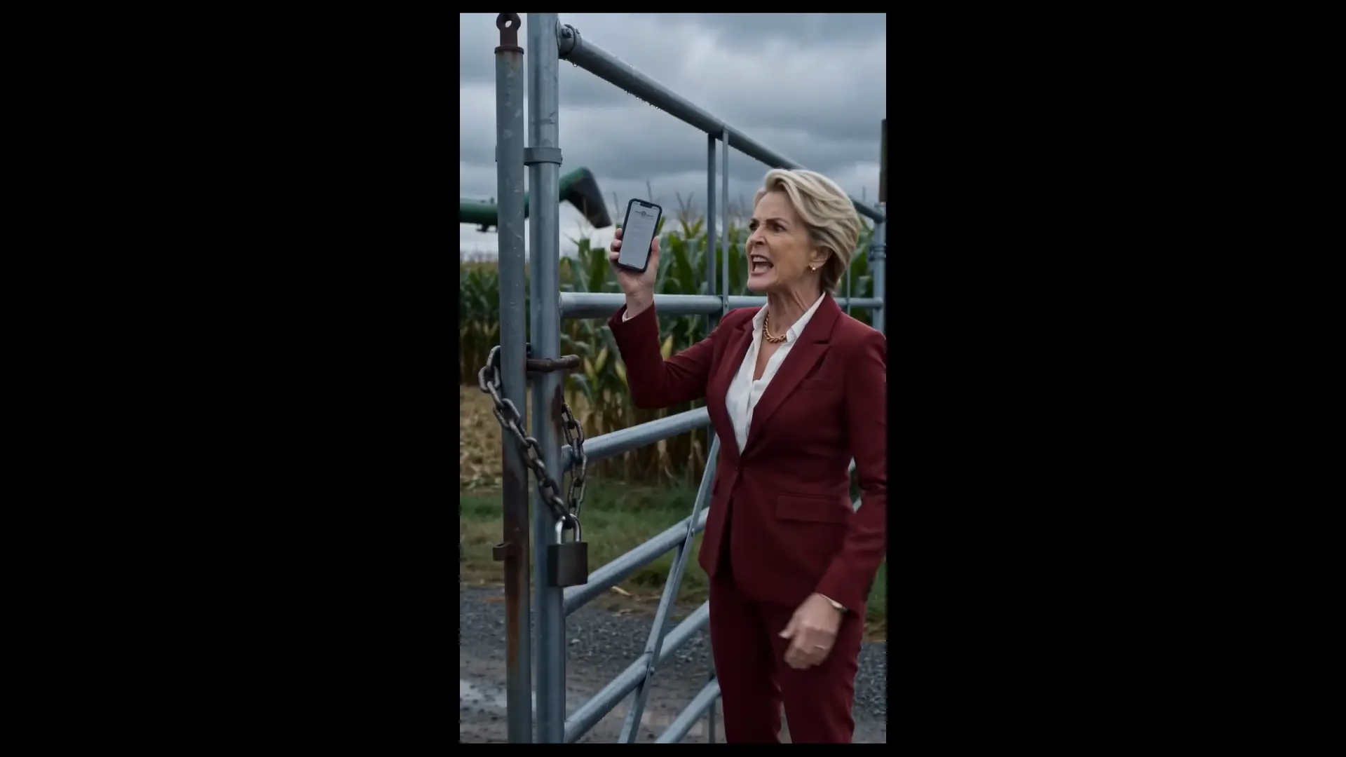 "This Gate Stays Closed, Your Farm Doesn't Belong Here!" — Red-Suit Karen Blocks Farm Road, Gets Humiliated
