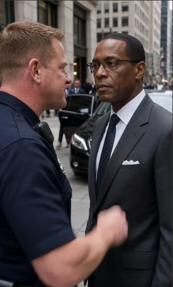 A wealthy businessman is shoved by a hostile police officer during a city stop. But his calm warning—and the security team arriving behind him—turns a routine confrontation into a question of power and accountability.