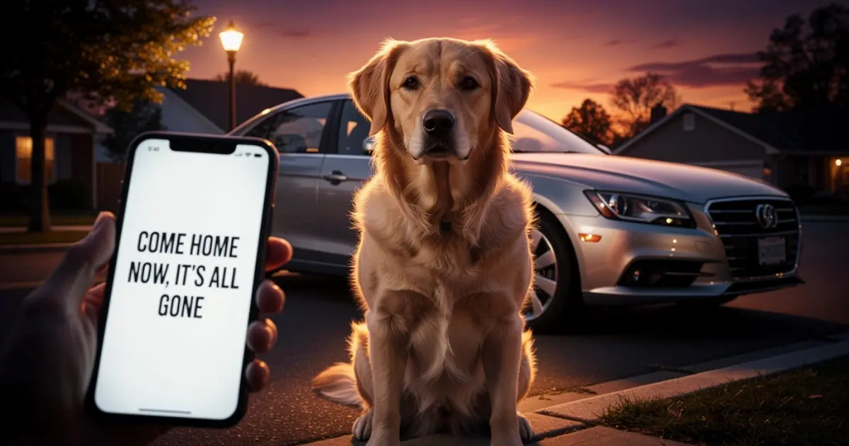 "One Silver Sedan. One Frantic Golden Retriever. And The Six Words Zip-Tied To The Dog's Collar. "