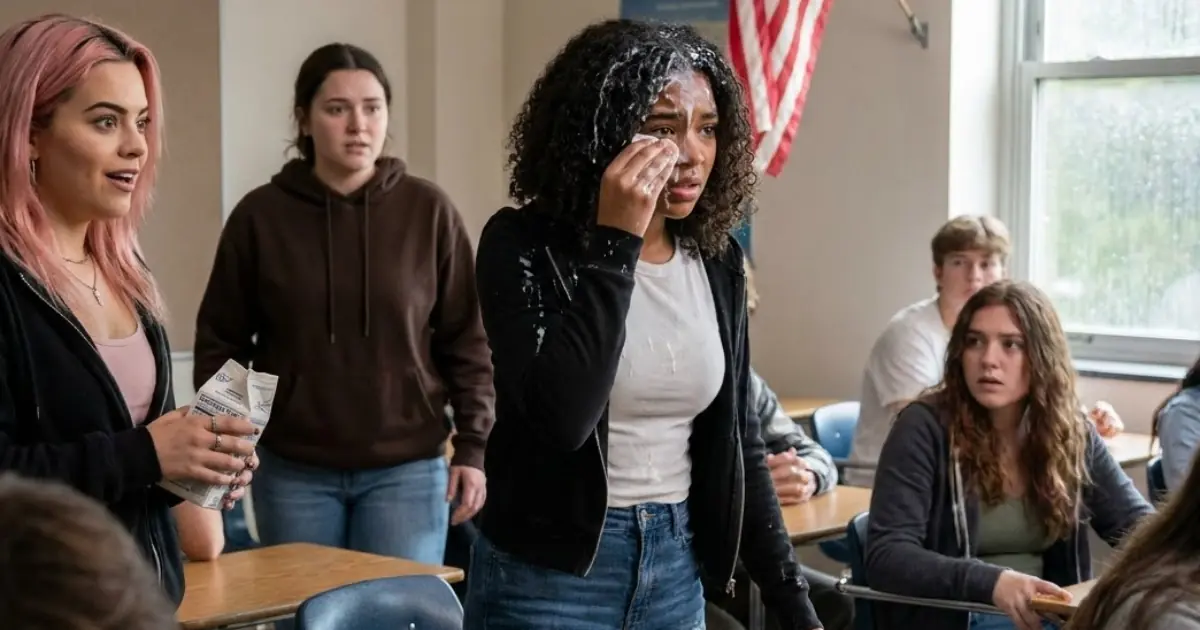 Maya Carter endured months of humiliation from two classmates until a cruel milk prank finally pushed her past silence. When they laughed again, she stood up with a decision that changed the room.