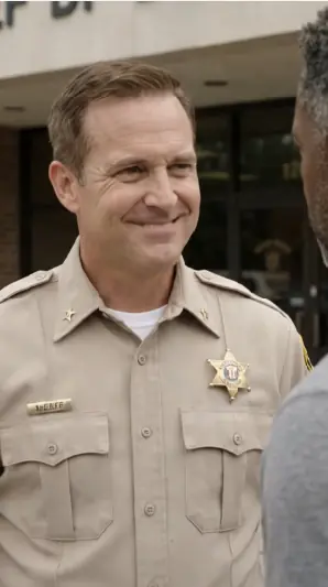 A smug county sheriff laughs at a calm Black man holding an FBI credential, convinced the badge in front of him is fake