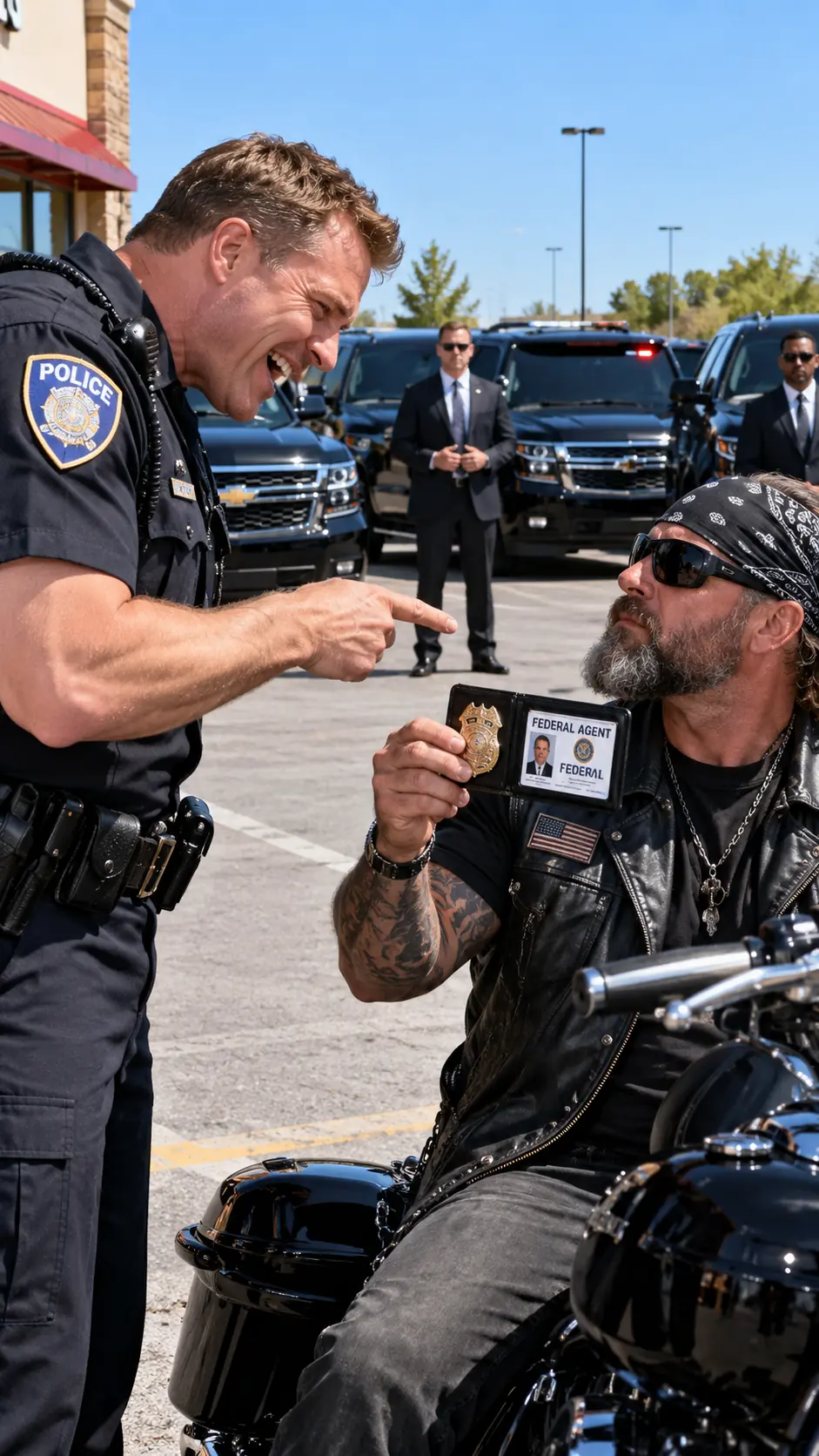 The Officer Mocked His Federal Credentials — Then Three Black SUVs Sealed Off the Parking Lot