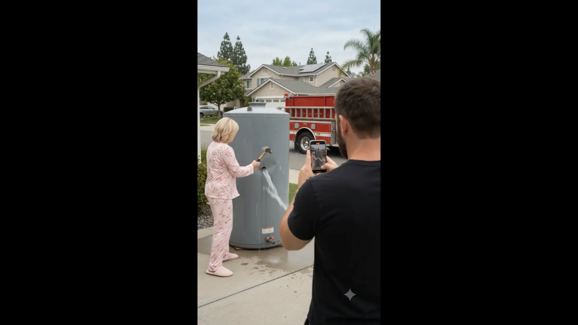 SHE SMASHED HER NEIGHBOR’S EMERGENCY WATER TANK WITH A HAMMER — THEN THE FIRE CHIEF ARRIVED AND EXPOSED THE TRUTH